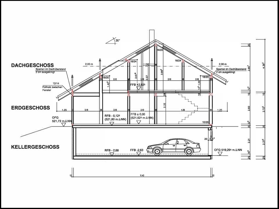 Modernes Fachwerkhaus kaufen / Neubau – Grundriss - Seitenansicht